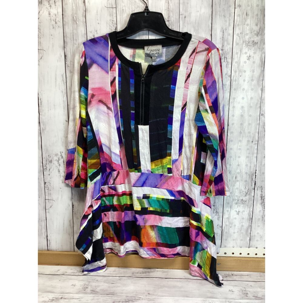 Lynn Ritchie Silver Women Tunic Top Size Small Long Sleeve Multicolor